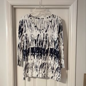 Chico's Navy and White 3/4 Sleeve Top Size 3(XL)